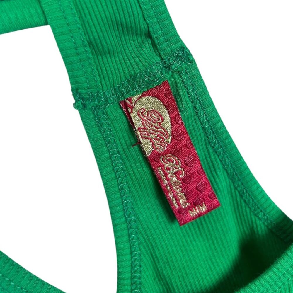 Y2K Apple Bottoms Green Ribbed Logo Embellished Racer Back Ruched Tank Top M - Picture 4 of 6